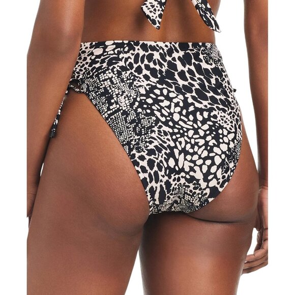 NWT Bar III Printed High-Waisted Lace Up Swim Bikini Bottoms Black Multi S - Picture 2 of 6
